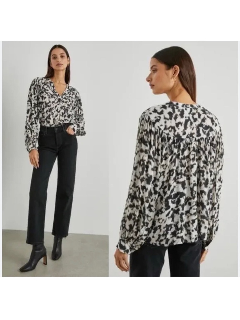 Rails Fable Long‎ Sleeve Animal Print Top Blurred Cheetah Size Large